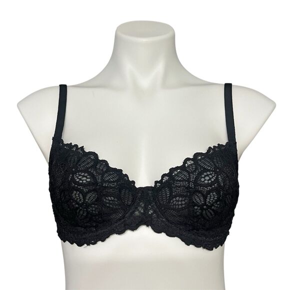 Pink by Victoria's Secret Black Lace Bra 34D Unlined Underwire - Picture 1 of 8